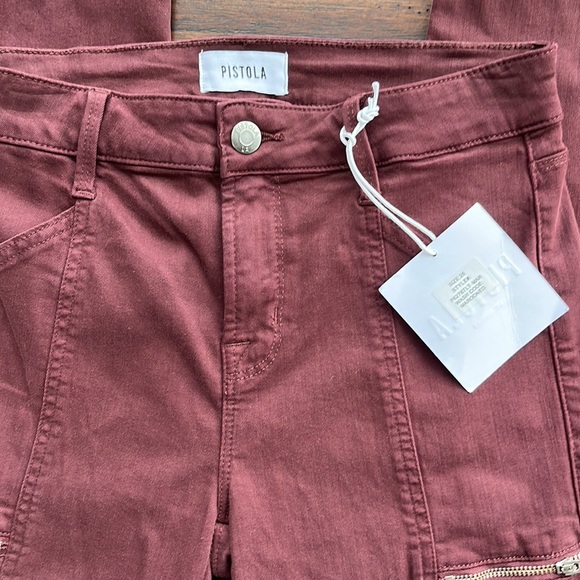 Pistola - Maroon / Burgundy |  Zipper Detail Mid-Rise Skinny Jean- Size: 26 - Picture 5 of 11